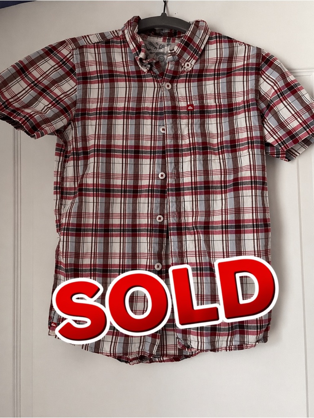Quiksilver Kids Plaid Button Down Shirt - Red and White